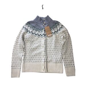 Fjallraven Ovik Fair Isle Cardigan Sweater Womens Small Grey Cabin  Core NWT